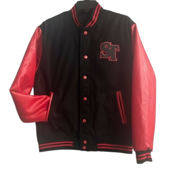 Stranger Things Hawkins Demogorgons Red Black Varsity Jacket BlackMilk Unisex S - Picture 2 of 12